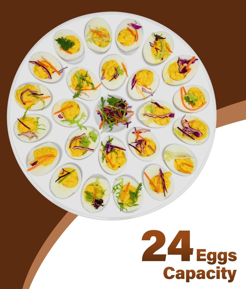 PAHTTO Deviled Egg Platter 2PACK, Deviled Egg Trays with 24 Slot Each, Egg Container for Party Display, Portable Easter Egg Holder, Dishwasher Safe Melamine, 12inch Diameter - Image 3